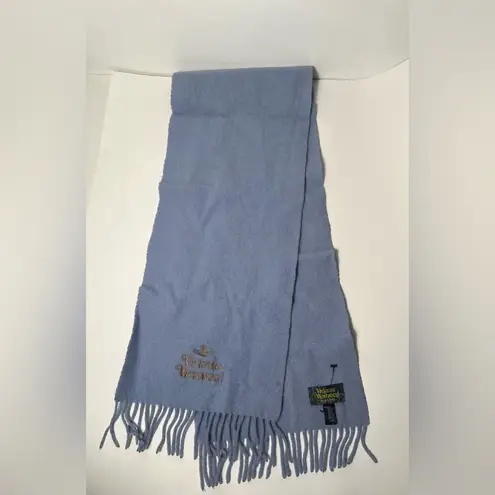 Vivienne Westwood Light Sky Blue Wool Scarf Orb Logo and Fringe Muffler Scarf