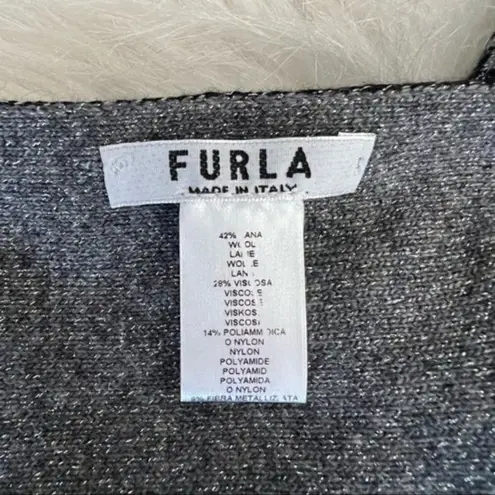 Furla Metallic Knit Scarf, Wool, Black & Gray, Reversible,Designer Luxury, NWT
