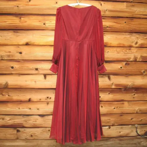 Mac Duggal 67873 Womens Sheer Blouson Sleeve Surplice Gown