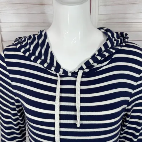 Heart & Hips Striped Nautical Hoodie T Shirt Midi Dress Blue White Medium