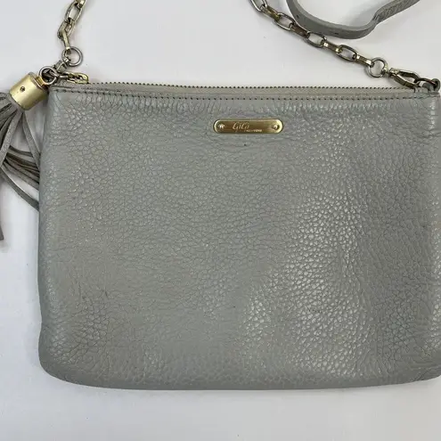 GiGi New York Chelsea Crossbody Gray Leather Slim Clutch Removable Chain Strap