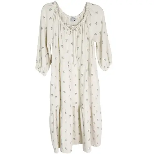 Worth Collective Avery Tiered Cotton Midi Dress in Soy/Sage Foliage Size M Green