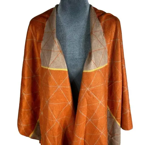 Boho Shawl Poncho 48" Rust Orange Tan Yellow Lagenlook Viscose Fall Autumn NEW! Size L