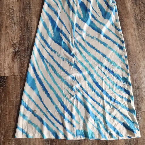 Retrofete Amika Dress in Blue Zebra Size XL Maxi Sleeveless Silk
