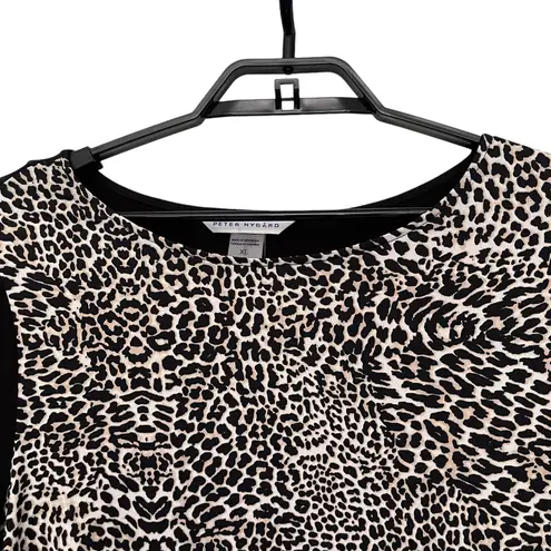 Peter Nygard Y2K Leopar Womens Top Sz XL Black Safari Career Stretchy Glam Tunic