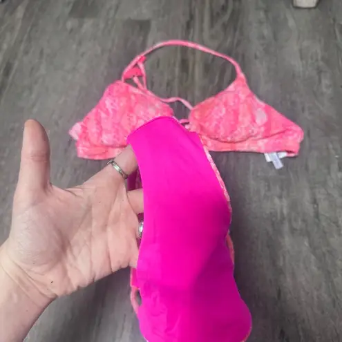 Isabella rose Vienna neon pink snakeskin print chiffon bikini Size M