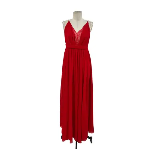 Michael Costello x Revolve Justin Gown Red Maxi Lace Slit Size Large