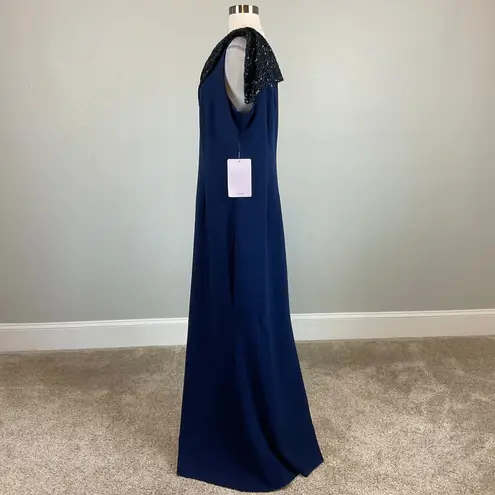 JS Collections Sequined Sleeveless Long Evening Gown Navy Blue Size 16 A-Line