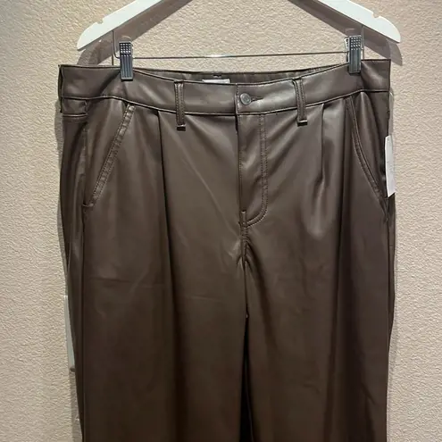 Time And Tru New Women’s Brown Faux Leather Hog Rise Wide Leg Trousers Size 14