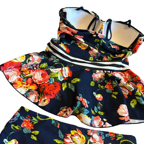 Rad Swimwear Breanne Two Piece Swimsuit Tankini Top High Waisted Bottoms Size XS Blue