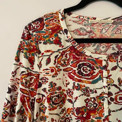 Peruvian Connection Multicolor Paisley Abstract 3/4 Sleeve Top Women's size XL - Image 4