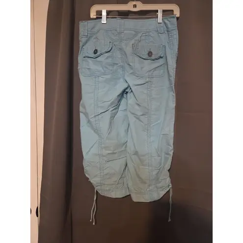Bamboo Traders Light Blue Cargo Capri Pants, Women's Size 8, Drawstring Hem