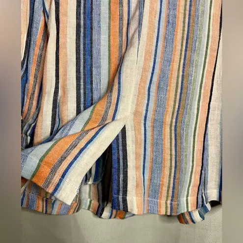 Caslon Linen Blue and Coral Striped Boyfriend Blazer XS