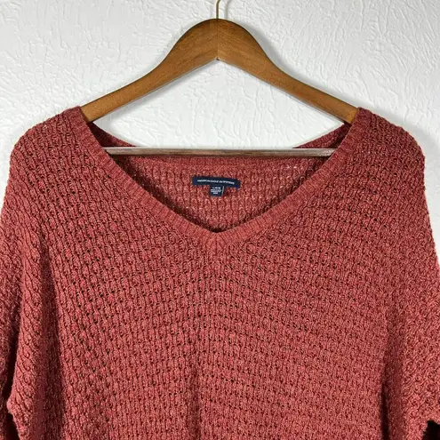 American Eagle  AE Women's Large Maroon Pullover Open Knit Cotton Wool Sweater