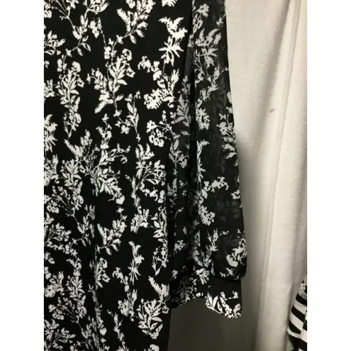 Cynthia Steffe Top XL Black White Floral Sheer Puff Sleeve Blouse New with Tags