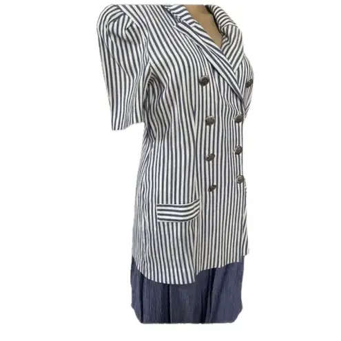 Vintage size 8P double breasted Ms. Dorby pinstripe top and skirt . Blue