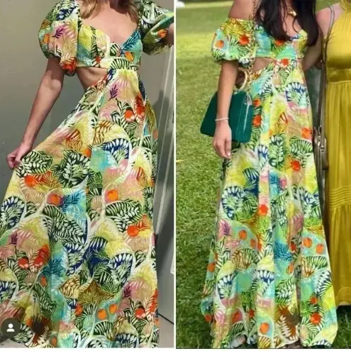 STAUD Coliseum Off-The-Shoulder Linen Tropical Print Dress Size 8