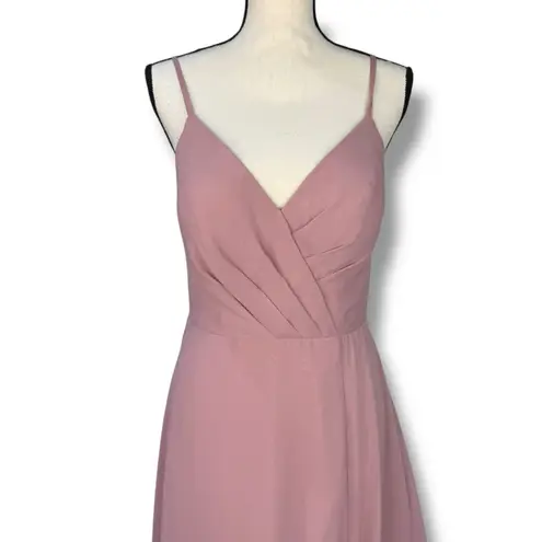 Azazie Everleigh Dress Vneck Dusty Rose Aline Floor Length Maxi Formal Size A8