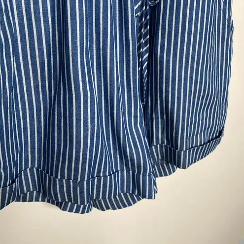 Kori America Striped Scoop Neck Sleeveless Tie Waist Romper Blue Size Small