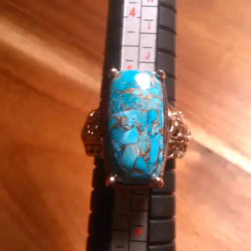 Matrix Chestnut Brine Turquoise Solitaire Copper Ring (Size 6)