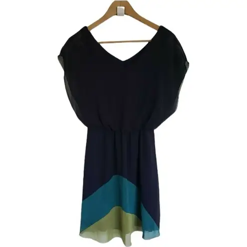Sweet Storm Womens Flutter Sleeve Navy Blue Color Block Dress - Sz L