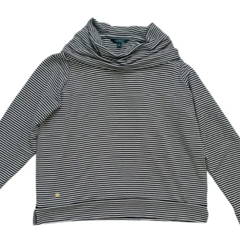 Lauren Ralph Lauren Top Sweater Black White Stripe Loose Cowl Neck XL