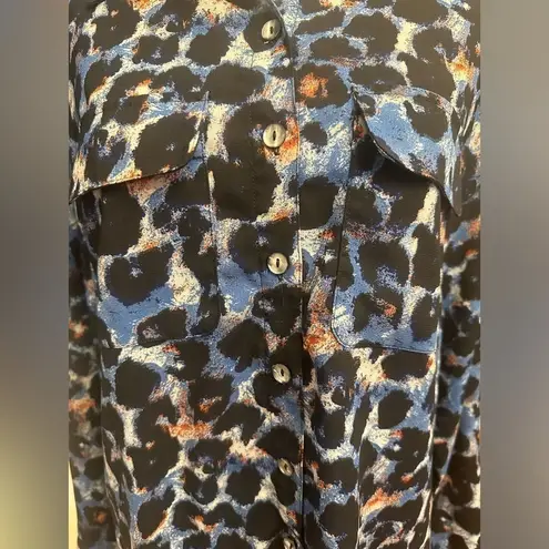 Badgley Mischka Women's Mischka blue multi-color long sleeve button down shirt size medium