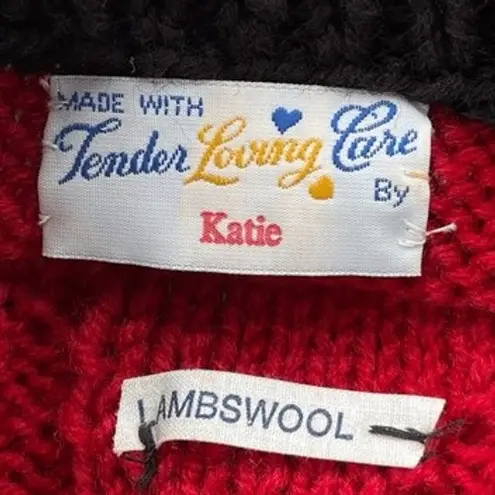 T6 VTG Handmade 80s 90s Striped Lambswool Sweater Retro Knit Pullover Women Red Size L