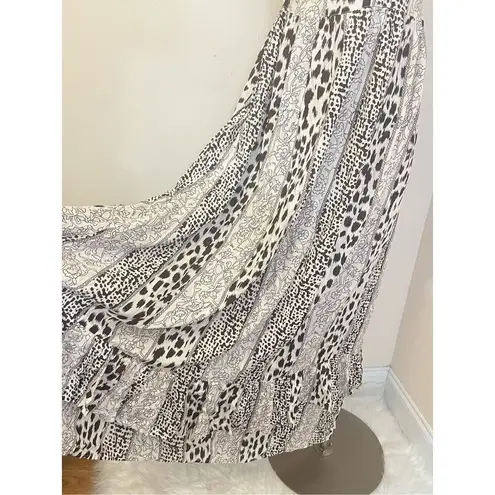 Brass Monkey Boutique Mixed Animal Print Tiered Ruffle Maxi Dress S White