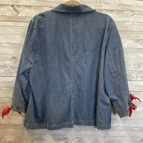 Coldwater Creek Womens XL Jacket Jean 3/4 Sleeve Button Up Ribbon Tie Med Wash - Image 7