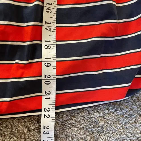J. Crew Silk Red White & Blue Striped Pleated Skirt Size 8 Preppy Modest Career