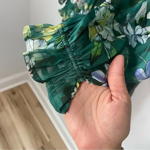 Greylin NEW Janelle Smocked Tiered Forest Green Floral Print Mini Dress