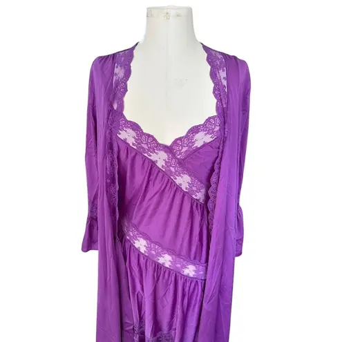 Vintage Henson Knickernick Peignoir Lace Maxi Nightgown Sexy Robe Set Purple M Size M