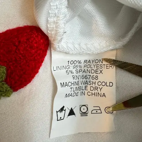 Strawberry Prairie Skirt White with red crocheted Berries Cottagecore Boho Small