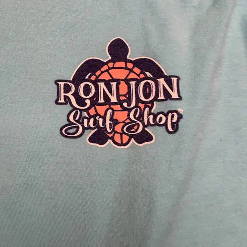 Ron Jon Surf Shop Turtle Graphic Long Sleeve T Shirt Aqua Beach Vacation Blue Size M