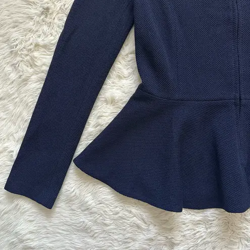 St. John Caviar Jacket Full Zip Up Peplum Wool Blend Long Sleeve Navy Sz 2