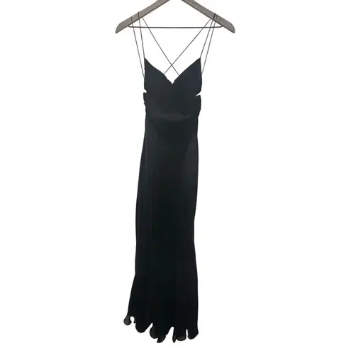 Vintage 100% Silk Black Cutout‎ Long Maxi Dress Fairy Y2K Strappy Formal Gown