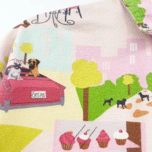 The Cats Pajamas Womens Novelty Dog Print Flannel Button Up Long Pajama Shirt S Pink