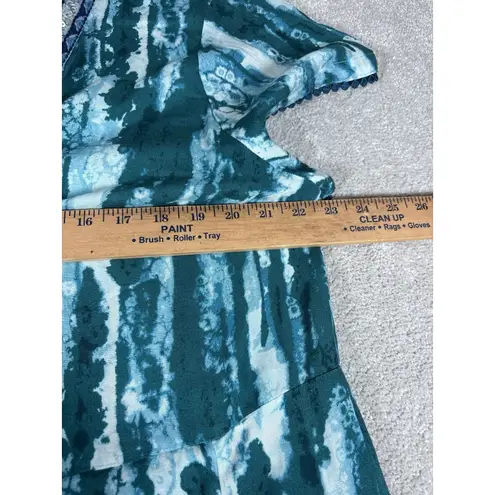 Soft Surroundings Blue green tie-dye silk maxi dress Tassels Button Front 1x NEW