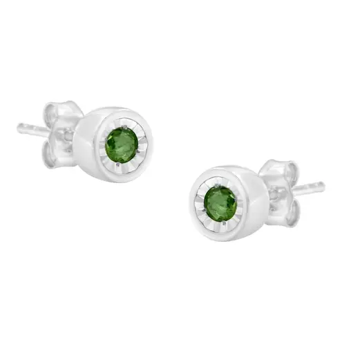 Brilliance Haus of  Sterling Silver Round Brilliant Green Diamond Stud Earrings