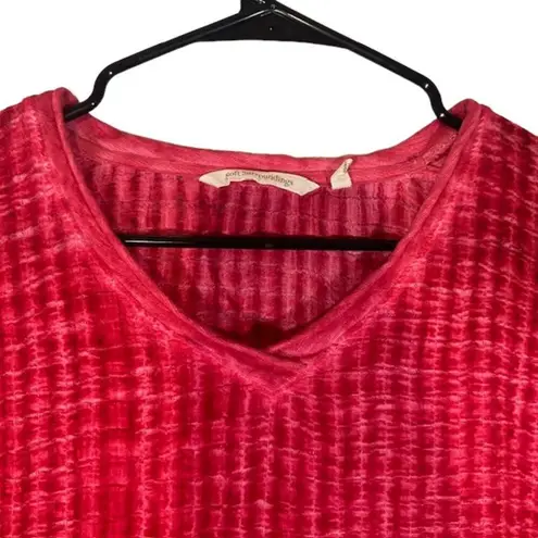 Soft Surroundings Red Short Sleeve Textured Asymmetrical Hem Blouse Women Sz S