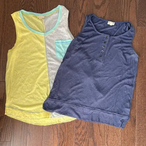 Hem & Thread Womens Tank Top Casual Sleeveless 2 Pc Set Bundle Yellow Blue Size