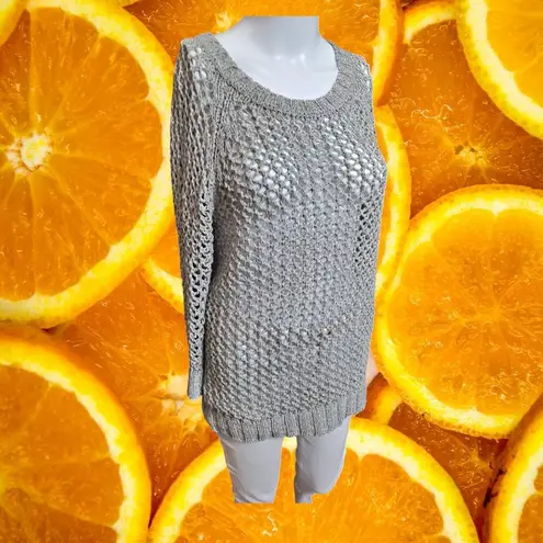 Outback Red Gray Open Knit Sweater Crochet Mesh Lightweight Summer Cover Up S