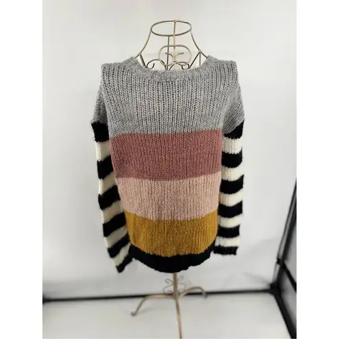 John + Jenn Womens Size Small Multi Color Striped Knit Crew Neck Sweater