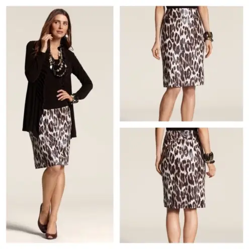 Chico's  TRAVELERS COLLECTION LEOPARD Animal Print PENCIL SKIRT Sz S Small 4