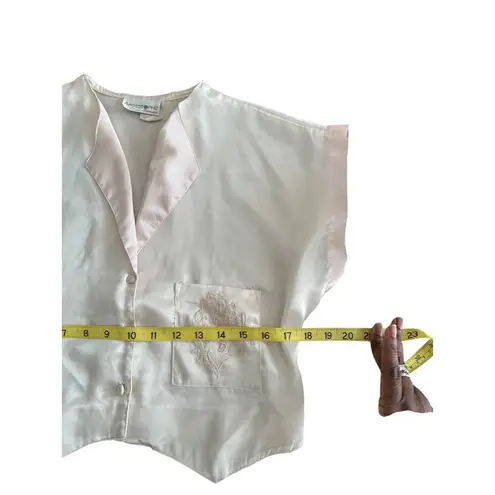 Apostrophe Vintage Intimates Satin Ivory Pink Pajama Set Embroidered Pocket FLAW