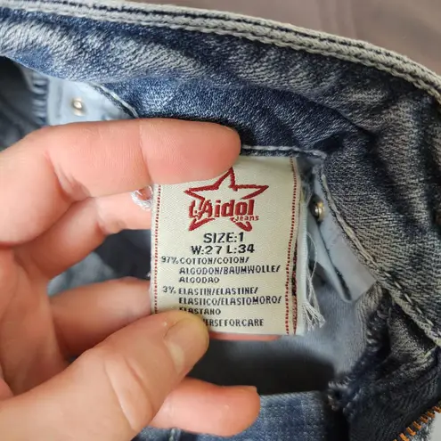 Y2K LA Idol USA Jeans Women's 1 Bootcut Embellished Rhinestone Pockets Denim Blue Size 27