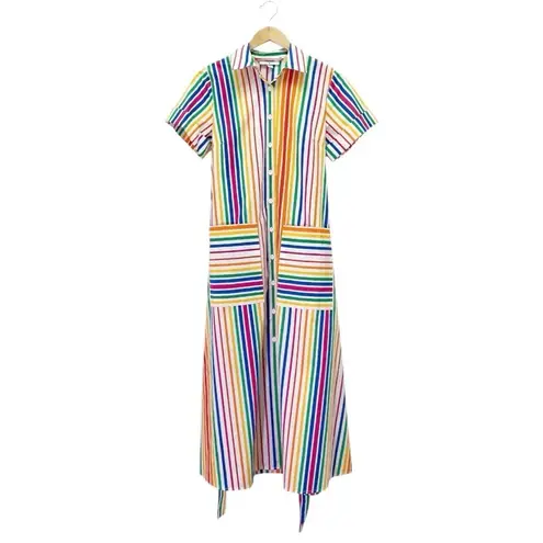Christopher John Rogers x Target Rainbow Stripe Belted Shirt Dress Size 2 Cotton Red