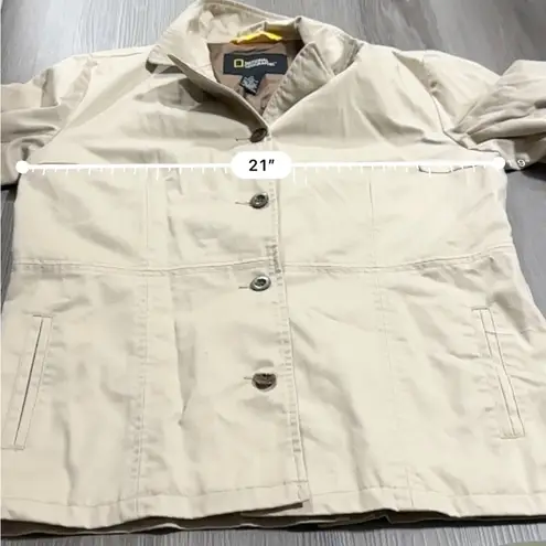 National Geographic Khaki Long Sleeve Button Up Jacket Size XL
