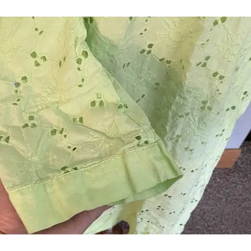 Fresh Produce Swim Cover Up LARGE Green Eyelet Dress 3/4 Sleeve V-Neck Beach